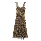 YESMYTOOL  -  Sexy Leopard Printed Slip Ruffles Dresses Women Fashion Female Sleeveless Dress Summer New Holiday Lady Beach Party Vestidos