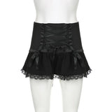 YESMYTOOL  -  Gothic Black Skirt Women Y2K Lace Patchwork Crossed Lace-up Sexy High Waist Extreme Mini Skirt Fairy Grunge Streetwear