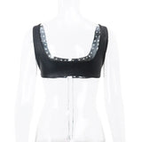 YESMYTOOL  -   Fashion PU Leather Lace Up Sleeveless Crop Tops Rave Festival Punk Sexy Cropped Camis Top Tanks Streetwear Clothes