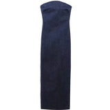 YESMYTOOL  - Sexy Strapless Backless Zipper Split Dress Party Blue Denim Female Long Dress for Women Clothes Summer Evening Dresses