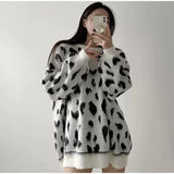 YESMYTOOL  -  Autumn Warm Leopard Print Pullover for Women Casual Loose Oversized Sweater Pullovers O Neck Long Sleeve 2024 Women's Jumpers