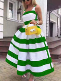 YESMYTOOL  -  Women Elegant Off Shoulder Long Party Dress New Summer Striped Print Sleeveless Dress Fashion Chic A-Line Suspender Beach Dress