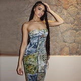 YESMYTOOL   - 2024 Summer Women's dress vintage Dresses Slim Architecture Printing Strapless Grunge