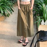 YESMYTOOL  -   Cargo Skirt Vintage Solid Fashion Casual Streetwear Midi Skirts Harajuku Y2k Retro All-match Summer A-line Slit Skirt