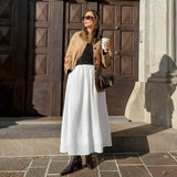 YESMYTOOL  -  White Maxi A-line Skirt for Women Elegant Fashion Zipper High Waist Skirts Autumn Winter Casual Loose Skirt With Lining 2024