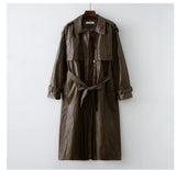 YESMYTOOL  -  2024 Autumn New design Runway Designer Leather Maxi Long Trench Coat With Belt Chic Female PU Windbreaker Classic