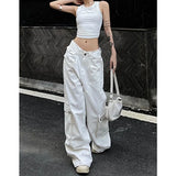 YESMYTOOL  -   Summer White Womens Jeans High Waist Baggy Casual Vintage Y2K Trend Straight Cargo Pants Street American Wide Leg Denim Trouser