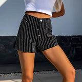 YESMYTOOL  -  Elegant Straight Solid Color Shorts 2024 Summer Fashion High Street Hot Diamond Slim Shorts Casual Button Pocket Women's Shorts