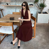 YESMYTOOL  -   Summer New Pleated Skirt Suit For Women Slim Sleeveless Short Vest Top Solid Long Skirt High Waist Fashion Two Pieces Set