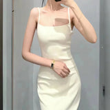 YESMYTOOL  - One-shoulder High-grade Backless Temperament Long Skirt New Women's One-neck Simple Knit Sling Dress