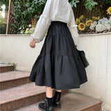 YESMYTOOL  -   Kawaii Black Long Skirts Women Lolita White Patchwork High Waist A-line Midi Skirt Japanese Cute Soft Girl Preppy Style