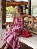 YESMYTOOL  -   Crochet Bohemian Summer Dress for Women Spaghetti Strap Red Vintage Tassel Beach Dress Maxi Long Casual Sundress Autumn