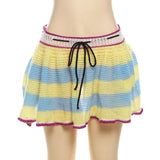 YESMYTOOL  -  Knitted Colorful Short Skirt 2024 Summer New Fashion Drawstring Pleated Wrapped Hip Skirts Party Club Streetwear