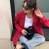 YESMYTOOL  -  Elegant Red Lapel Blazer Coats Women Loose One Button Long Sleeve Solid Jackets 2024 Autumn New Female Urban Tops Streetwear