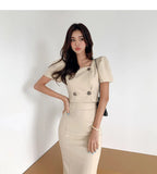 YESMYTOOL  -  Queen Hot Sales Women Summer Casual 2 Pieces Set Double-breasted Short Top + Mermaid Skirt Korean Slim Simple Skirts Suits