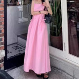 YESMYTOOL  - Women Pink Sleeveless Bow Tie Loose Dress Elegant Solid Colour Backless Dresses 2024 Summer New French Style Sexy Party Dress