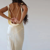 YESMYTOOL  -  Spaghetti Strap Slash Neck Apricot Sleeveless Backless Maxi Hip Dress Elegant Summer Y2K Street Trendsetter Vestidos