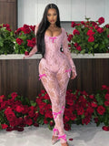 YESMYTOOL  -  See Through Mesh Sexy Jumpsuit Women Bow Splice Long Sleeve Bodycon One Piece Hot Girl Party Sexy Club Overalls For Woman