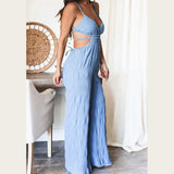 YESMYTOOL  -  New Backless Textured Slim Jumpsuit Female Sexy V-neck Hollow High Waist Romper Fashion Sleeveless Summer Suspenders Playsuits