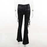 YESMYTOOL  -  Spring Autumn Black Velvet Hollow Out Pencil Pants Women High Waist Bandage Street Sexy Pants Female Y2k Fashion Black Trousers