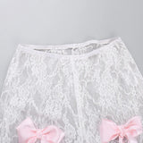 YESMYTOOL  -   Bow Tie See Through Lace Flare Pants Street Wear Bottoms Women Y2k Fashion Sexy White High Waisted Pants