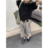 YESMYTOOL  - Women's Shorts Jeans Leopard High Waist Straight Pants Streetwear Harajuku Y2K Vintage Female Wide Leg Denim Five Points Trouser