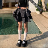 YESMYTOOL  -  Ruffle Plaid Mini Skirt Women Kawaii Preppy Style Short Skirts Layered Sweet Cute Korean Fashion Casual Street Skirt