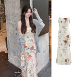 YESMYTOOL  -  2024 Summer New Resort Long Dress Women Clothing Holiday Platycodon Floral Suspender Skirt Elegant Luxury Party Evening Dresses.