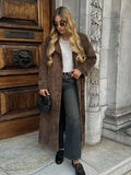 YESMYTOOL  -  Female Retro Jacket Elegant Brown Belted Waist Long Coat Double Breasted High Street Autumn Fashion Full Sleeve Outwear