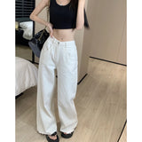 YESMYTOOL  - White Women Jeans High Waist Vintage Y2K Straight Baggy Pants Hip Hop American Fashion Street 2024 Wide Leg Denim Trouser