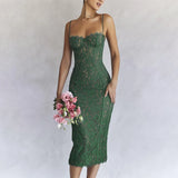 YESMYTOOL  -  Summer Midi Green Dress Elegant Spaghetti Strap Wedding Guest Party Dresses Sexy Birthday Dresses for Women 2024