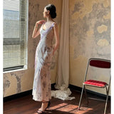 YESMYTOOL  -  An elegant Greek-style dress featuring pile pleat stitch lace and a butterfly design, accented by a graceful skirt 2024