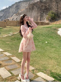 YESMYTOOL  -  Halterneck Dress For Women's Korean Pink Rose Chiffon Clothing 2024 New Summer Elegant Party Korean Fashion Floral Long Dresses.