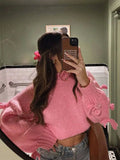 YESMYTOOL  - Fashion O-neck Lantern Long Sleeve Sweater Casual Sweet Pink 3d Bow Women's Loose Pullover 2024 Lady High Street Streetwear