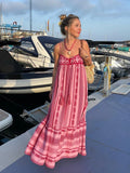 YESMYTOOL  -   Crochet Bohemian Summer Dress for Women Spaghetti Strap Red Vintage Tassel Beach Dress Maxi Long Casual Sundress Autumn