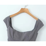 YESMYTOOL  -  Top Short Sleeve Square Neck Ladies Sexy Chic Tops Y2K Women Lace Up Bandage Back Gray Crop