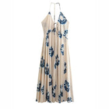 YESMYTOOL  -  Summer New V-neck Print Sexy Backless Casual Comfortable Holiday Style Dress Long Dress