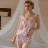 YESMYTOOL  -  Underwear Set Deep V Lace Suspender Top and Shorts Two-piece Suit Summer Pajamas for Women Sleepwear Nightwear Sexy Lingerie