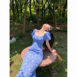 YESMYTOOL  -  Dress Holiday Summer Women 2024 Female French Vintage Floral Korean Fashion Dress Off-Shoulder Slim Package Long Formal Dresses.