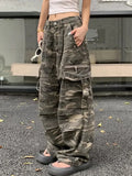 YESMYTOOL  -  American Retro Distressed Camouflage Overalls Stylish High Street Straight Jeans Baggy Jeans Harajuku Y2k Hot Girl Trousers