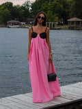 YESMYTOOL  -  Patchwork Sleeveless Halter Dress Pink Casual Loose Lace-up Maxi Dresses New Woman Chic Beach Holiday Party Vestidos Robe