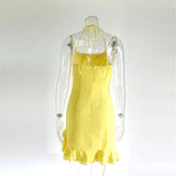 YESMYTOOL  -  Yellow A line Dress Sexy Slip Dress with Ruffle Club Party Dresses Mini Summer Woman Evening Party Dresses Spaghetti MSE10