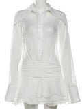 YESMYTOOL  -  Sexy Deep V-neck Ruffles Women Dress White Flare Sleeve Single Breasted Dress Female Summer Loose Elegant Party Clubwear