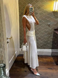 YESMYTOOL  -  Elegant White Mesh Patchwork See Through Long Dress Women Fashion O-neck Sleeveless Slim Dresses New Lady Sexy Party Vestidos