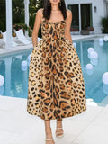 YESMYTOOL  -  Women Sexy Leopard Print Wrapped Chest Long Dress Elegant Backless Pleated Hem High Waist Dresses 2024 New Lady Party Robes