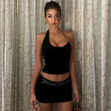 YESMYTOOL  -   Fashion Hot Chain Halter Two Piece Sets Y2K E-Girl Club Outfits Co-ords Set Mini Skirt Festival Streetwear Clothes