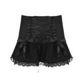 YESMYTOOL  -  Gothic Y2K Lace Trim Mini Skirt Harajuku Vintage Tie Up Bow Dark Academia Sexy Women Skirts Hottie A-Line Grunge New