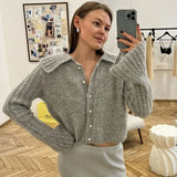 YESMYTOOL -  Fall Outfits 2024 Vintage Doll Collar Cardigans Women Casual Single Breasted Long Flare Sleeve Sweaters 2024 Autumn New Female Fashion Knitwear