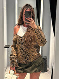 YESMYTOOL  -   Leopard Soft Sweater Cardigan Women V Neck Single Breasted Knitted Outerwear Autumn New Streetwear Vintage Long Sleeve Jumper