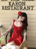 YESMYTOOL  -  Summer Red Dress Irregular Short Dresses For Women’s 2024 New Formal Seaside Holiday Elegant Female Korean Fashion Party Dresses